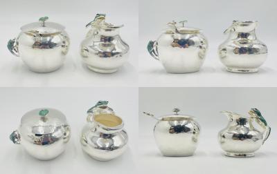 Emilia Castillo Emilia Castillo Silver Plated Malachite Tea Service Set Mexican Modernism