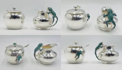 Emilia Castillo Emilia Castillo Silver Plated Malachite Tea Service Set Mexican Modernism