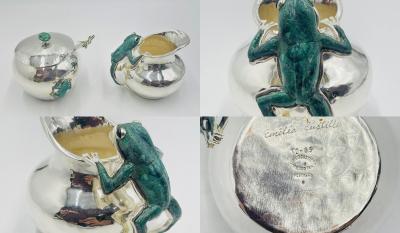 Emilia Castillo Emilia Castillo Silver Plated Malachite Tea Service Set Mexican Modernism