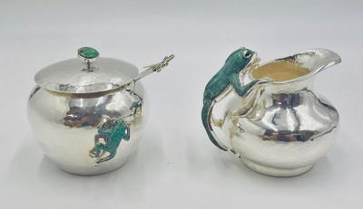 Emilia Castillo Emilia Castillo Silver Plated Malachite Tea Service Set Mexican Modernism