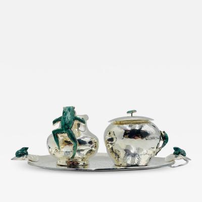 Emilia Castillo Emilia Castillo Silver Plated Malachite Tea Service Set Mexican Modernism