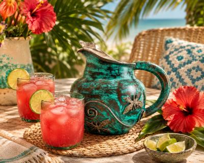 Emilia Castillo Emilia Castillo Silver Plated Water Pitcher With Butterflies Verdigris Patina