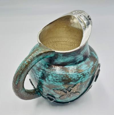 Emilia Castillo Emilia Castillo Silver Plated Water Pitcher With Butterflies Verdigris Patina