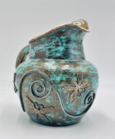 Emilia Castillo Emilia Castillo Silver Plated Water Pitcher With Butterflies Verdigris Patina