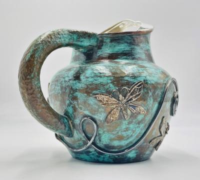 Emilia Castillo Emilia Castillo Silver Plated Water Pitcher With Butterflies Verdigris Patina