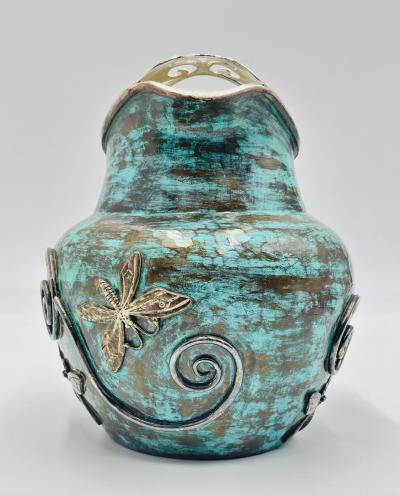 Emilia Castillo Emilia Castillo Silver Plated Water Pitcher With Butterflies Verdigris Patina