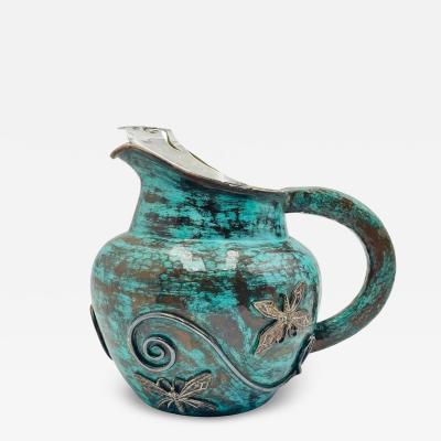 Emilia Castillo Emilia Castillo Silver Plated Water Pitcher With Butterflies Verdigris Patina