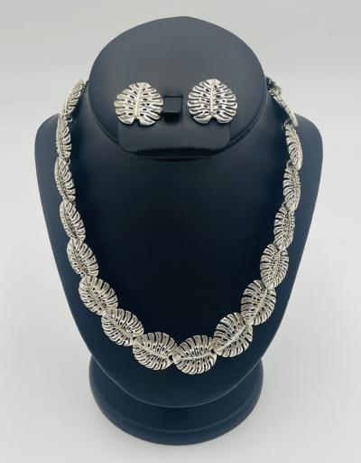 Emilia Castillo Emilia Castillo Taxco 950 Silver Monstera Necklace Earrings Set Mexican Art
