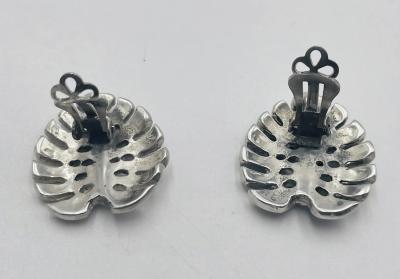 Emilia Castillo Emilia Castillo Taxco 950 Silver Monstera Necklace Earrings Set Mexican Art