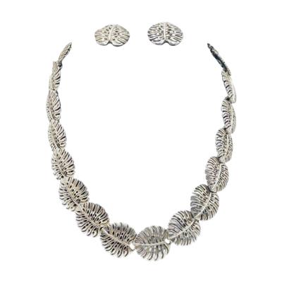 Emilia Castillo Emilia Castillo Taxco 950 Silver Monstera Necklace Earrings Set Mexican Art