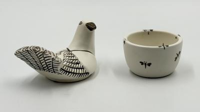 Emilia Castillo Emilia Castillo Taxco Porcelain Pure Silver Dove Jewelry Box Mexican Modern
