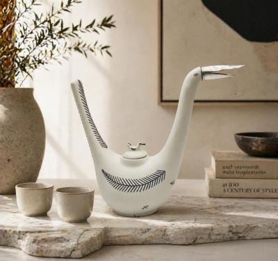 Emilia Castillo Emilia Castillo Taxco Porcelain Sterling Silver Swan Teapot Signed Numbered