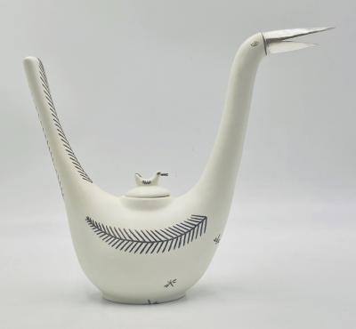 Emilia Castillo Emilia Castillo Taxco Porcelain Sterling Silver Swan Teapot Signed Numbered