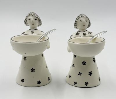 Emilia Castillo Emilia Castillo The Couple Bisque Porcelain Salt Cellars Sterling Spoons Set
