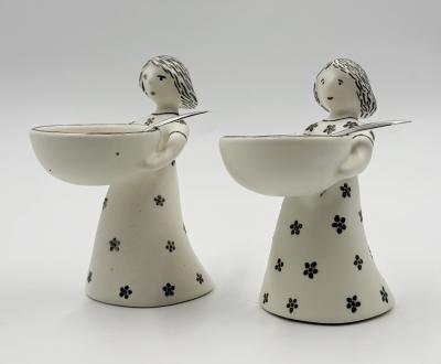 Emilia Castillo Emilia Castillo The Couple Bisque Porcelain Salt Cellars Sterling Spoons Set
