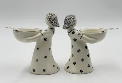 Emilia Castillo Emilia Castillo The Couple Bisque Porcelain Salt Cellars Sterling Spoons Set