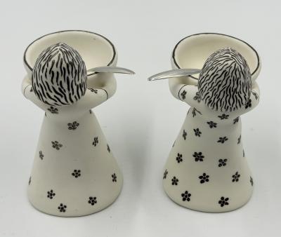 Emilia Castillo Emilia Castillo The Couple Bisque Porcelain Salt Cellars Sterling Spoons Set
