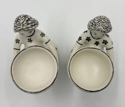 Emilia Castillo Emilia Castillo The Couple Bisque Porcelain Salt Cellars Sterling Spoons Set