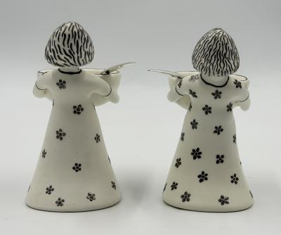 Emilia Castillo Emilia Castillo The Couple Bisque Porcelain Salt Cellars Sterling Spoons Set