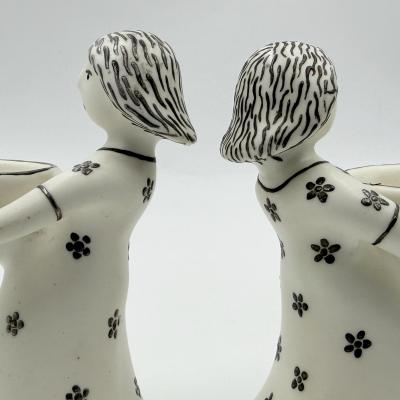 Emilia Castillo Emilia Castillo The Couple Bisque Porcelain Salt Cellars Sterling Spoons Set