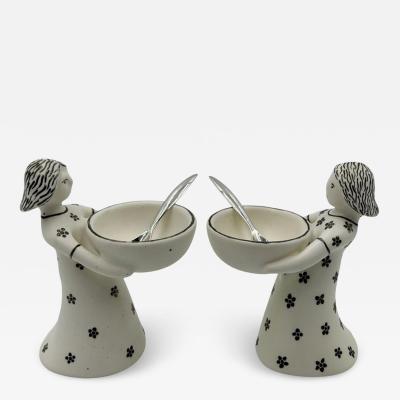 Emilia Castillo Emilia Castillo The Couple Bisque Porcelain Salt Cellars Sterling Spoons Set