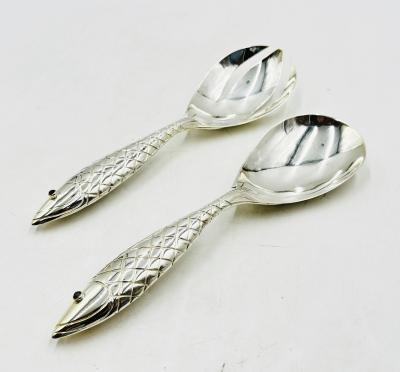 Emilia Castillo Emilia Castillo for Los Castillo Taxco Silver Plate Fish Salad Serving Set