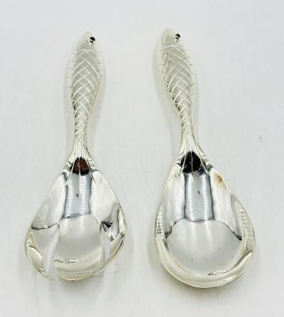 Emilia Castillo Emilia Castillo for Los Castillo Taxco Silver Plate Fish Salad Serving Set