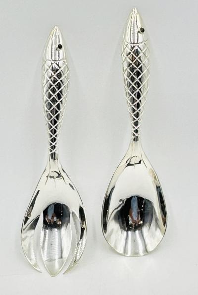 Emilia Castillo Emilia Castillo for Los Castillo Taxco Silver Plate Fish Salad Serving Set