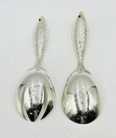 Emilia Castillo Emilia Castillo for Los Castillo Taxco Silver Plate Fish Salad Serving Set