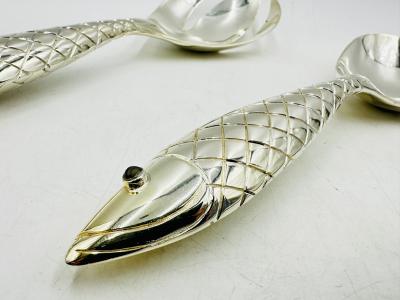 Emilia Castillo Emilia Castillo for Los Castillo Taxco Silver Plate Fish Salad Serving Set