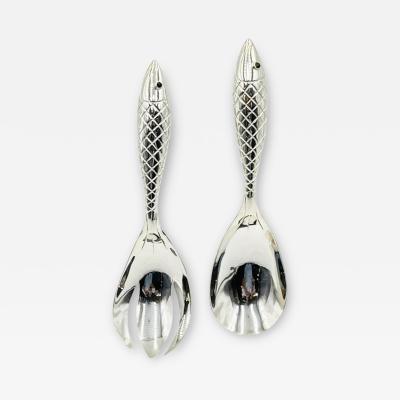 Emilia Castillo Emilia Castillo for Los Castillo Taxco Silver Plate Fish Salad Serving Set