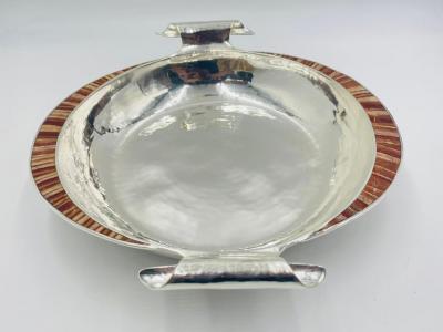 Emilia Castillo Large Emilia Castillo Silver Plate Jasper Inlay Serving Bowl Mexican Silver