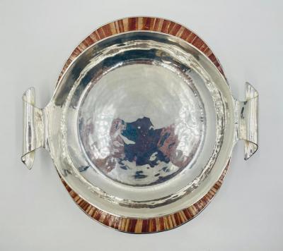 Emilia Castillo Large Emilia Castillo Silver Plate Jasper Inlay Serving Bowl Mexican Silver