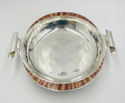 Emilia Castillo Large Emilia Castillo Silver Plate Jasper Inlay Serving Bowl Mexican Silver