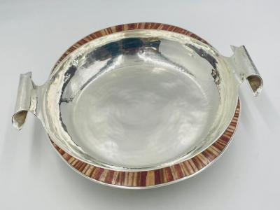 Emilia Castillo Large Emilia Castillo Silver Plate Jasper Inlay Serving Bowl Mexican Silver