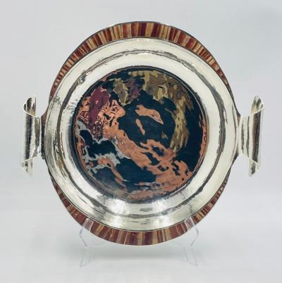 Emilia Castillo Large Emilia Castillo Silver Plate Jasper Inlay Serving Bowl Mexican Silver