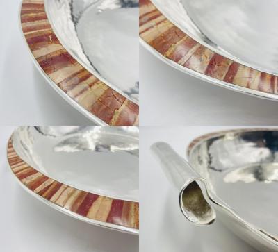 Emilia Castillo Large Emilia Castillo Silver Plate Jasper Inlay Serving Bowl Mexican Silver