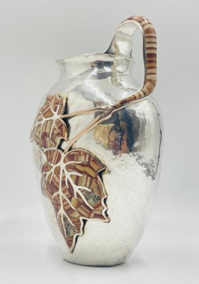 Emilia Castillo Large Emilia Castillo Water Pitcher With Natural Jasper Stone Inlay Signed
