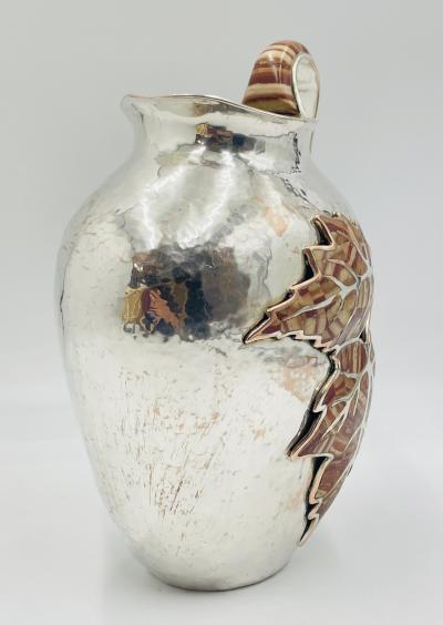 Emilia Castillo Large Emilia Castillo Water Pitcher With Natural Jasper Stone Inlay Signed