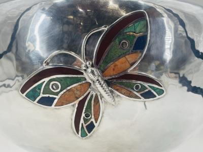Emilia Castillo Lrg Silver Plate Punch Bowl with Stone Inlay by Emilia Castillo Mexican Silver