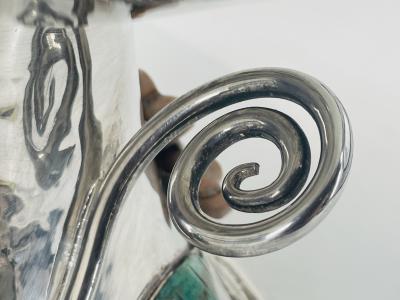 Emilia Castillo Lrg Silver Plate Punch Bowl with Stone Inlay by Emilia Castillo Mexican Silver