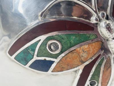 Emilia Castillo Lrg Silver Plate Punch Bowl with Stone Inlay by Emilia Castillo Mexican Silver