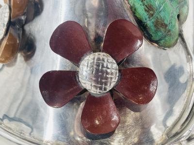 Emilia Castillo Lrg Silver Plate Punch Bowl with Stone Inlay by Emilia Castillo Mexican Silver