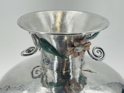 Emilia Castillo Lrg Silver Plate Punch Bowl with Stone Inlay by Emilia Castillo Mexican Silver