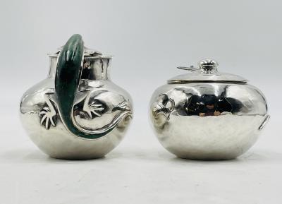Emilia Castillo Malachite Lizard Creamer Sugar Set by Emilia Castillo for Los Castillo Mexico