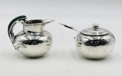Emilia Castillo Malachite Lizard Creamer Sugar Set by Emilia Castillo for Los Castillo Mexico