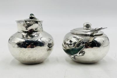 Emilia Castillo Malachite Lizard Creamer Sugar Set by Emilia Castillo for Los Castillo Mexico
