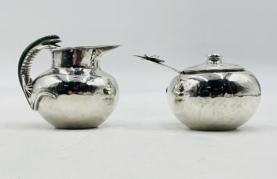 Emilia Castillo Malachite Lizard Creamer Sugar Set by Emilia Castillo for Los Castillo Mexico