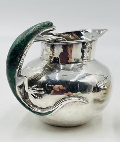 Emilia Castillo Malachite Lizard Creamer Sugar Set by Emilia Castillo for Los Castillo Mexico
