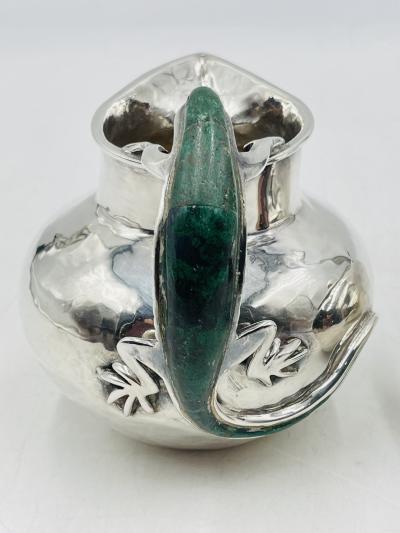 Emilia Castillo Malachite Lizard Creamer Sugar Set by Emilia Castillo for Los Castillo Mexico